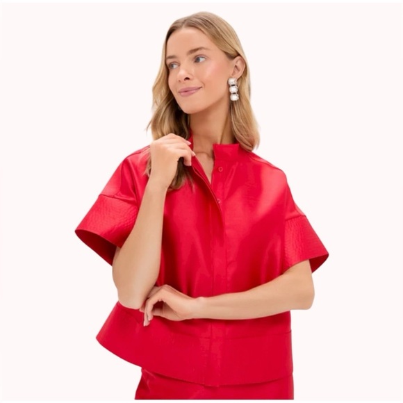 Tuckernuck Tops - TUCKERNUCK Red Dupioni Trapunto Stitch Sofia Shirt Blouse Size L